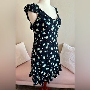 Free People Black Like A Lady Floral Fruit print Linen Blend Mini Dress Womens L